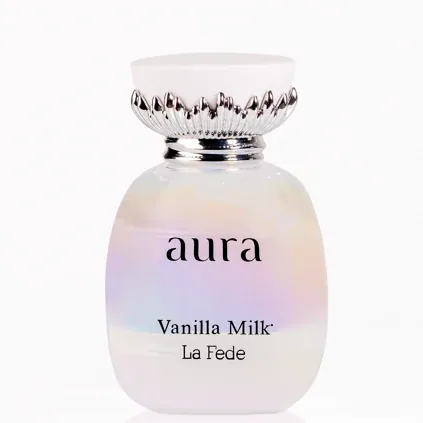 Frasco de La Fede Aura Vanilla Milk de Khadlaj, notas de Bergamota e Pimenta Rosa