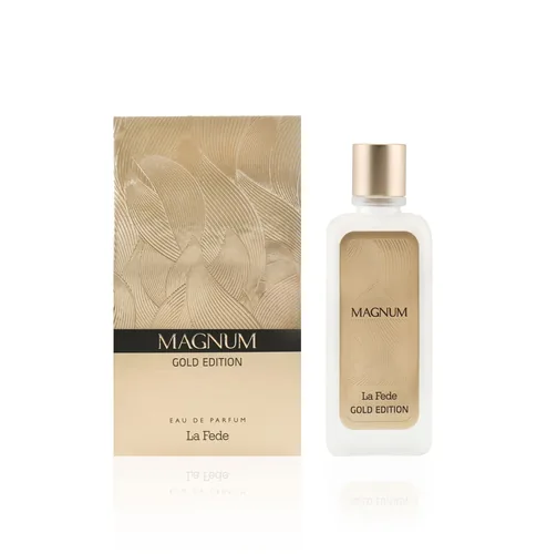 Frasco de La Fede Magnum Gold Edition de Khadlaj, notas de Bergamota e Maçã