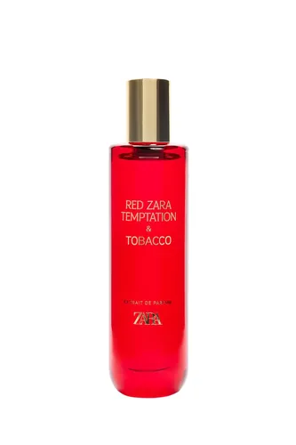 Frasco de Red Temptation Tobacco de Zara, notas de Jasmim e Pimenta Rosa