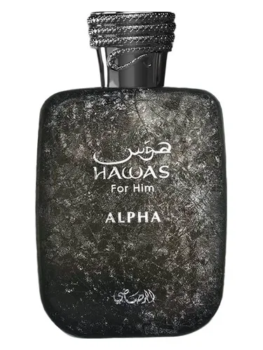 Frasco de Hawas Alpha For Him de Rasasi, notas de Toranja e Gengibre