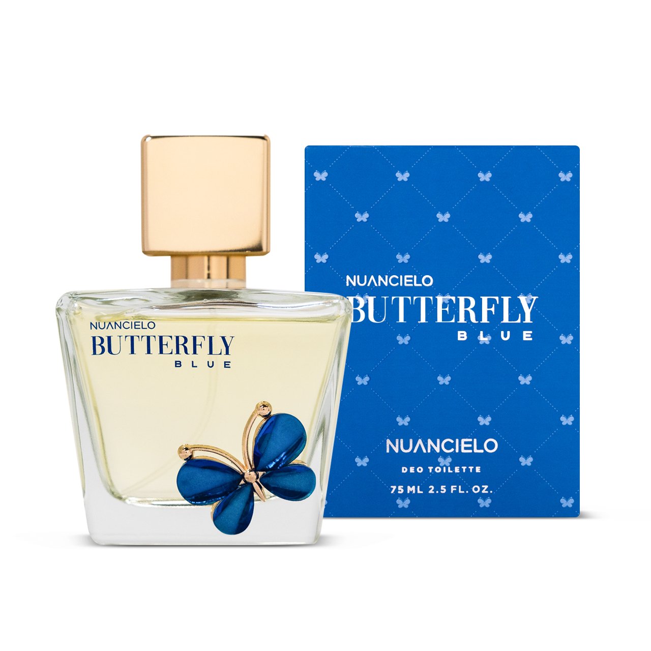 Frasco de Butterfly Blue de Nuancielo, notas de Bergamota e Tangerina